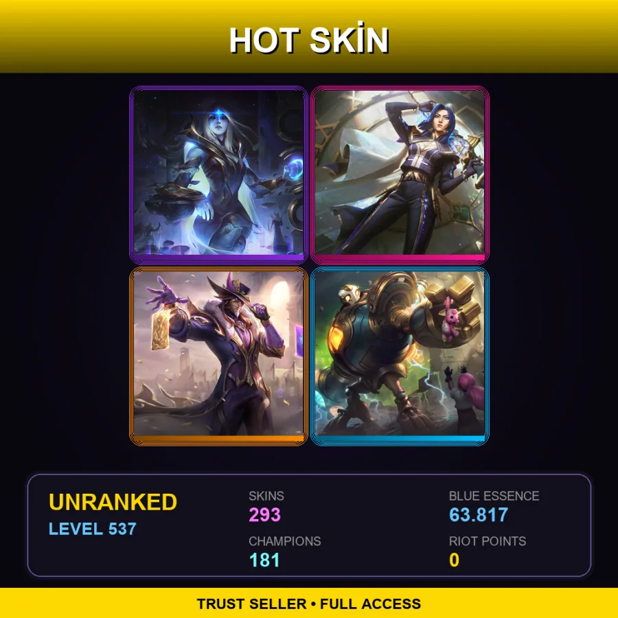 VN | Lv537 | Unranked | 293 Skin | 181 Champ — LoL account