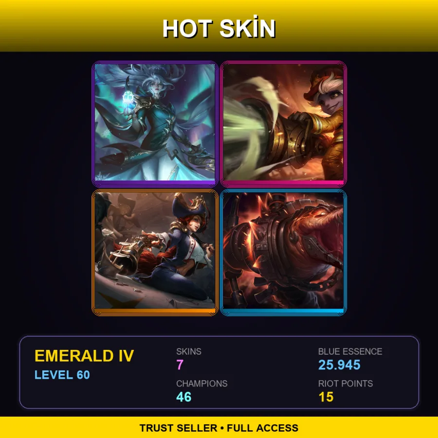EUW | Lv60 | Emerald IV | 7 Skin | 46 Champ