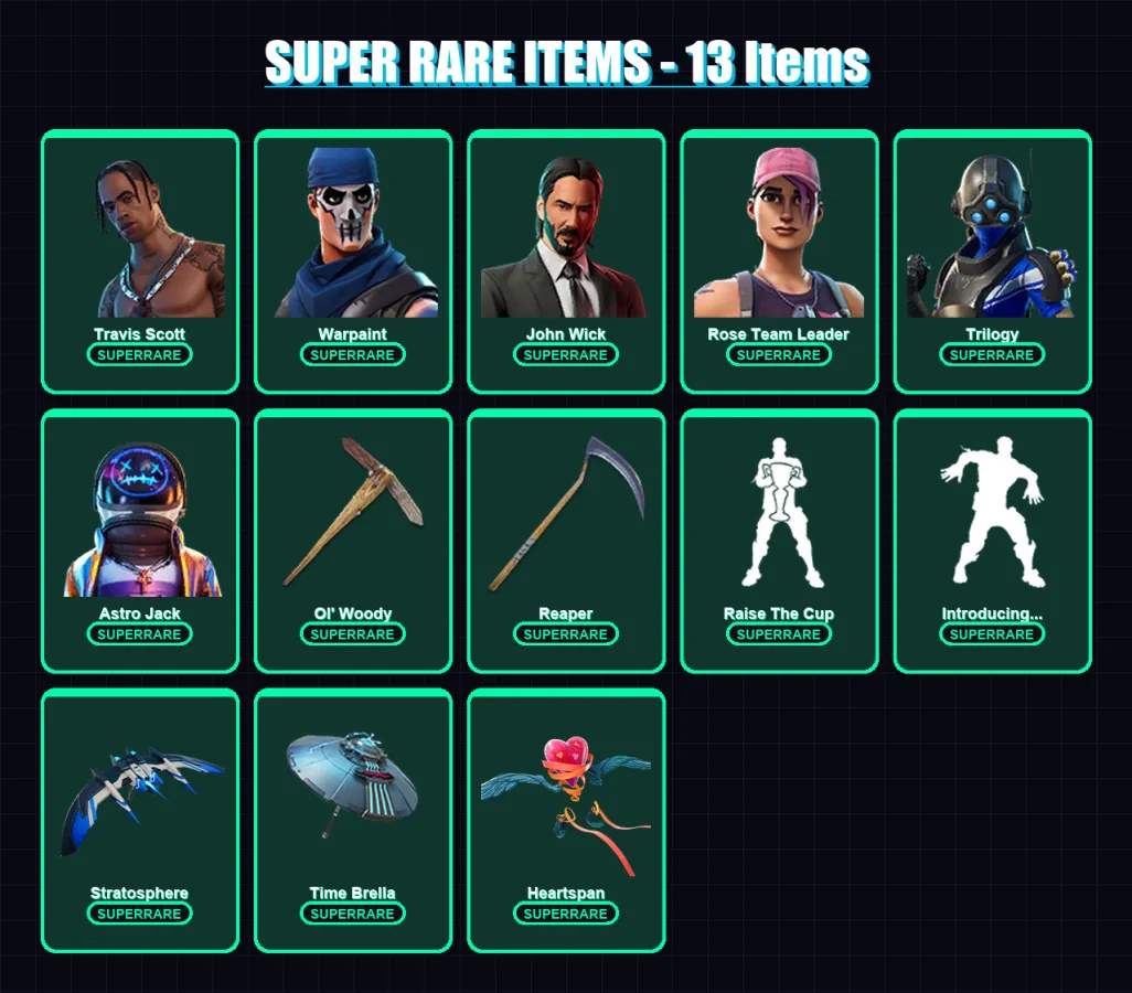 [PS4/PS5/XBOX/PC] | Travis Scott | Warpaint | John Wick | Rose Team Leader | Trilogy | 121 skin | 120 pickaxe | 106 emote | 112 glider | Lv1690 — Fortnite account