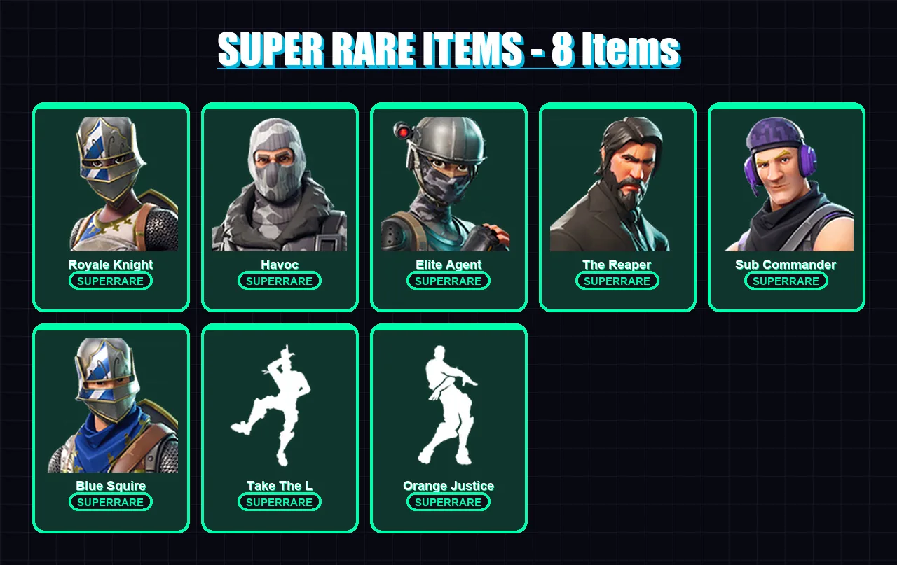 [PC/XBOX/PSN] | Royale Knight | Havoc | Elite Agent | The Reaper | Sub Commander | 49 skin | 27 pickaxe | 50 emote | 37 glider | Lv408 — Fortnite account