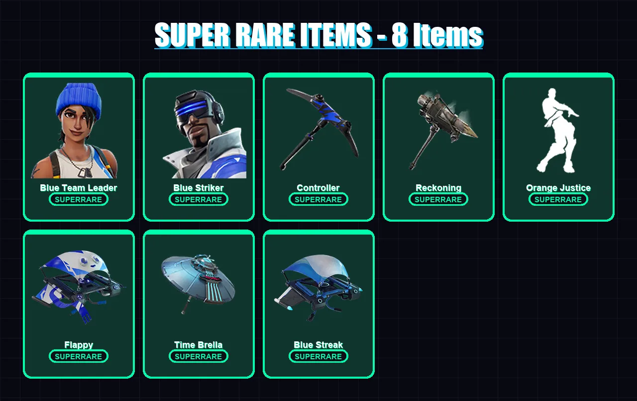 [PS4/PS5/XBOX/PC] | Blue Team Leader | Blue Striker | Enforcer | Ragnarok | Calamity | 13 skin | 11 pickaxe | 15 emote | 14 glider | Lv266