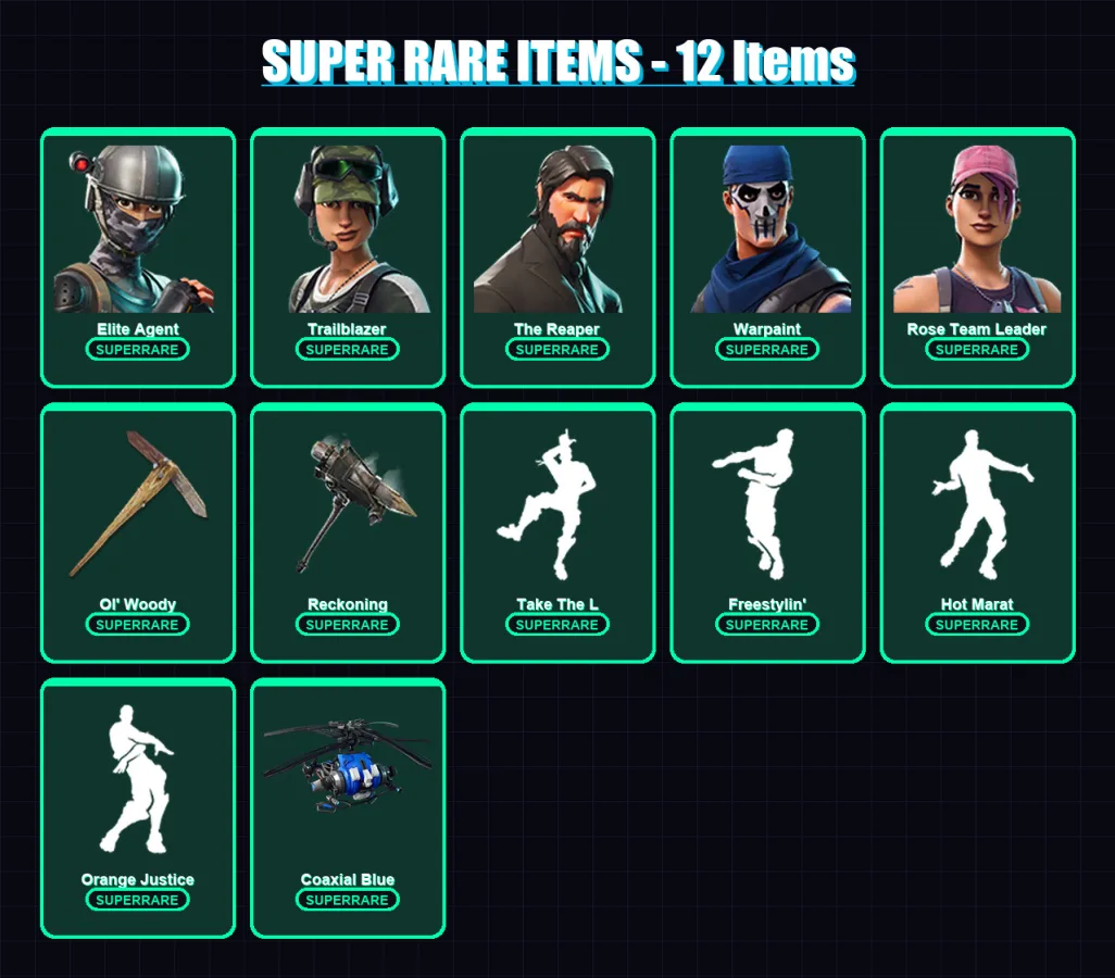 [PC/XBOX/PSN] | Elite Agent | Trailblazer | The Reaper | Warpaint | Rose Team Leader | 99 skin | 106 pickaxe | 102 emote | 84 glider | Lv970