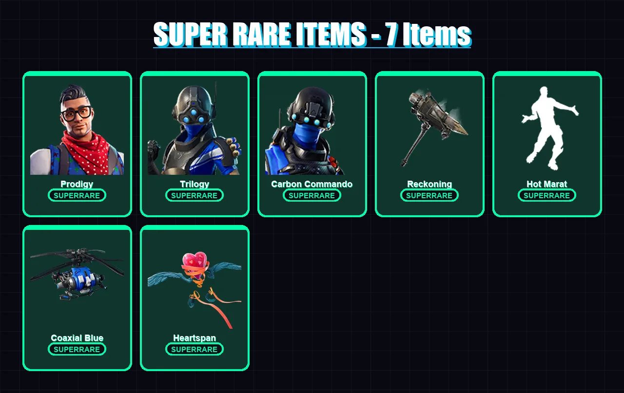 [PC/XBOX/PSN] | Prodigy | Trilogy | Carbon Commando | Vendetta | Sorana | 82 skin | 57 pickaxe | 79 emote | 57 glider | Lv785