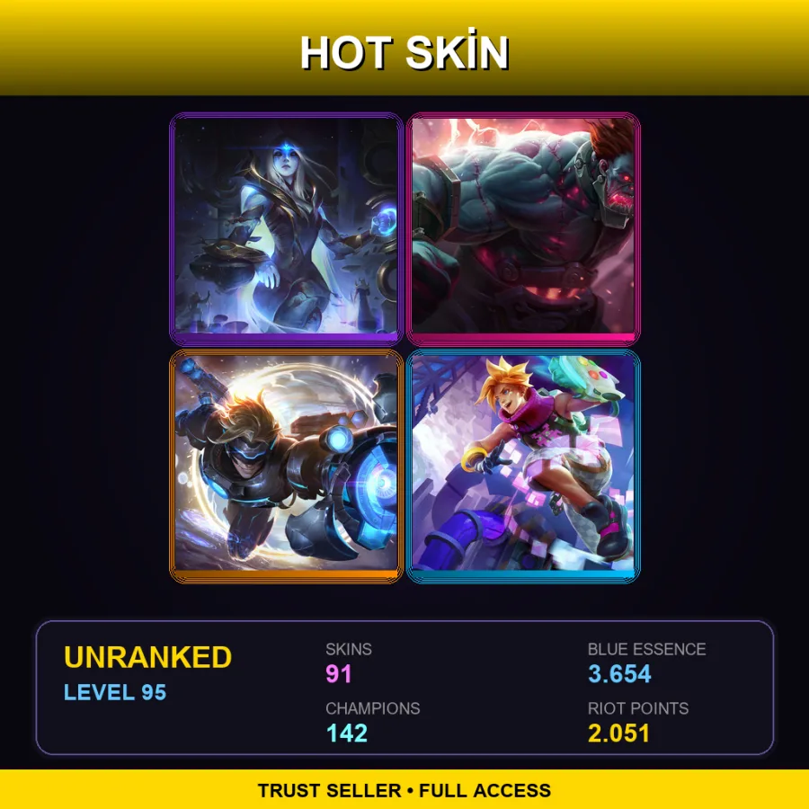 NA | Lv95 | Unranked | 91 Skin | 142 Champ