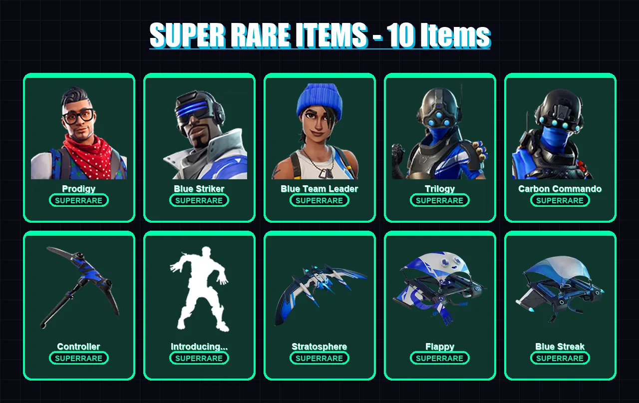[PC/XBOX/PSN] | Prodigy | Blue Striker | Blue Team Leader | Trilogy | Carbon Commando | 8 skin | 18 pickaxe | 20 emote | 28 glider | Lv431