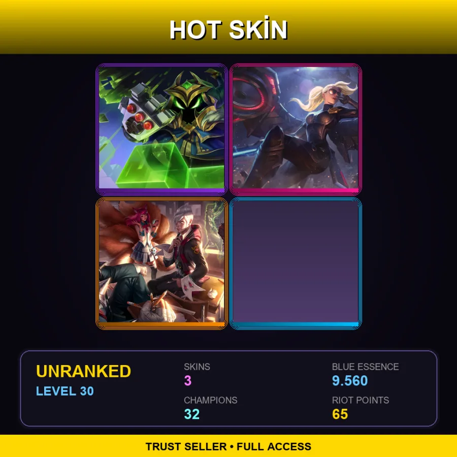 OCE | Lv30 | Unranked | 3 Skin | 32 Champ