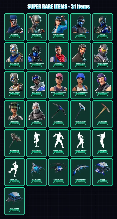 [PC] | Warpaint | Elite Agent | Cloud Striker | Fixer | Trilogy | 70 skin | 49 pickaxe | 50 emote | 52 glider | Lv618