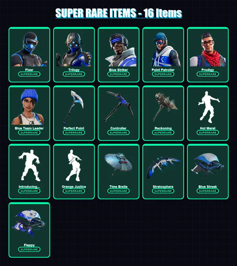 [PS4/PS5/XBOX/PC] | Fixer | Trilogy | Blue Striker | Point Patroller | Prodigy | 98 skin | 96 pickaxe | 93 emote | 107 glider | Lv1960 — Fortnite account