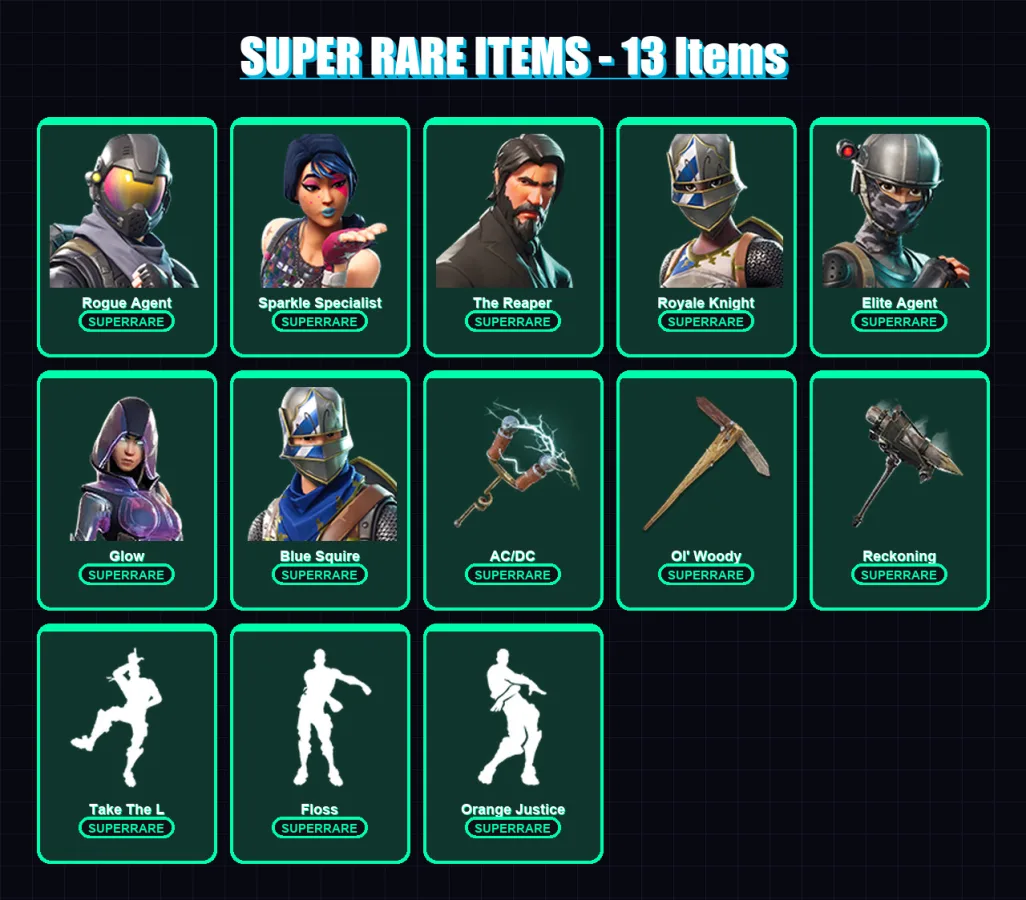 [PC/XBOX/PSN] | Rogue Agent | Sparkle Specialist | The Reaper | Royale Knight | Elite Agent | 64 skin | 47 pickaxe | 57 emote | 46 glider | Lv816