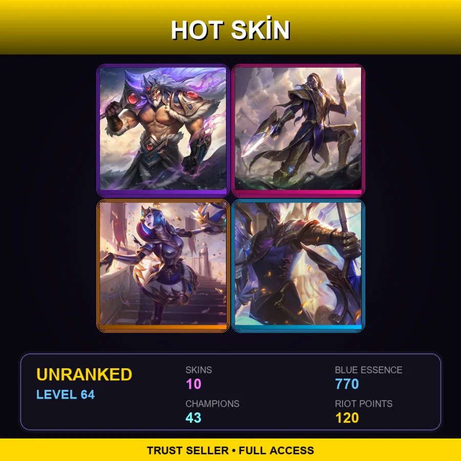 EUW | Lv64 | Unranked | 10 Skin | 43 Champ — LoL account