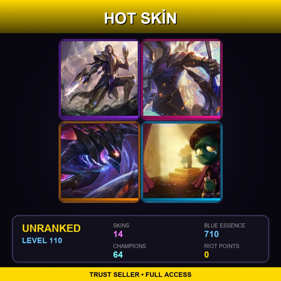TR | Lv110 | Unranked | 14 Skin | 64 Champ — LoL account