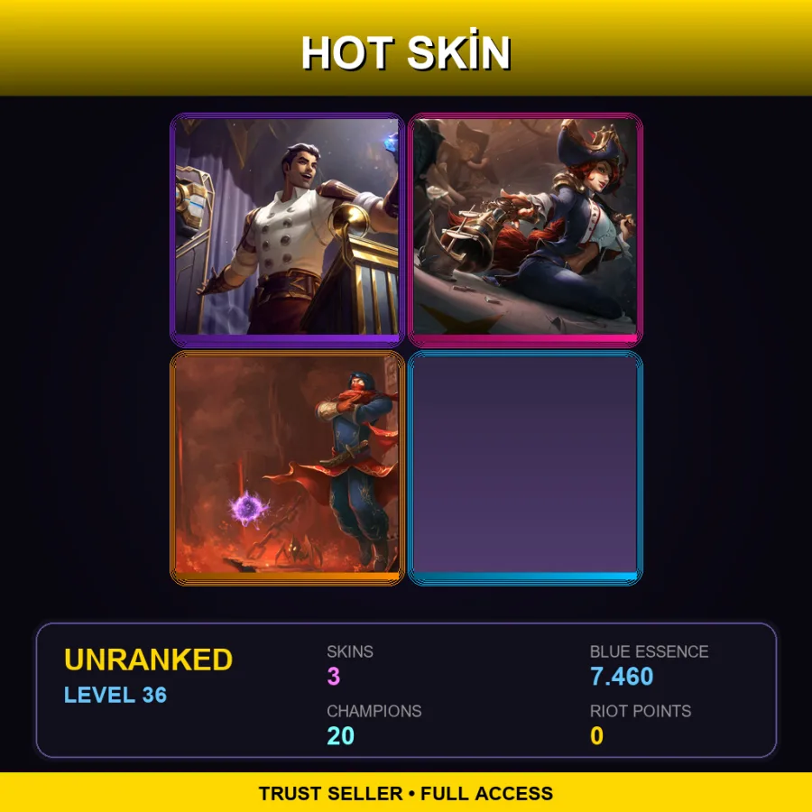 NA | Arcane Inventor Jayce | Waterloo Miss Fortune | Vizier Malzahar | 3 Skin | 20 Champ | Lv36 — LoL account