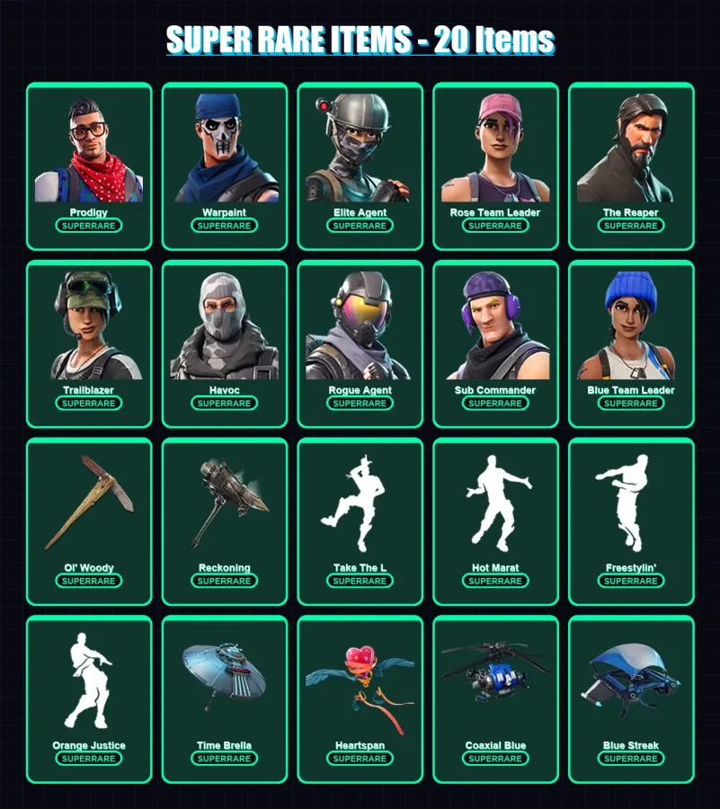 [PC/XBOX] | Prodigy | Warpaint | Elite Agent | Rose Team Leader | The Reaper | 68 skin | 145 pickaxe | 105 emote | 124 glider | Lv1806