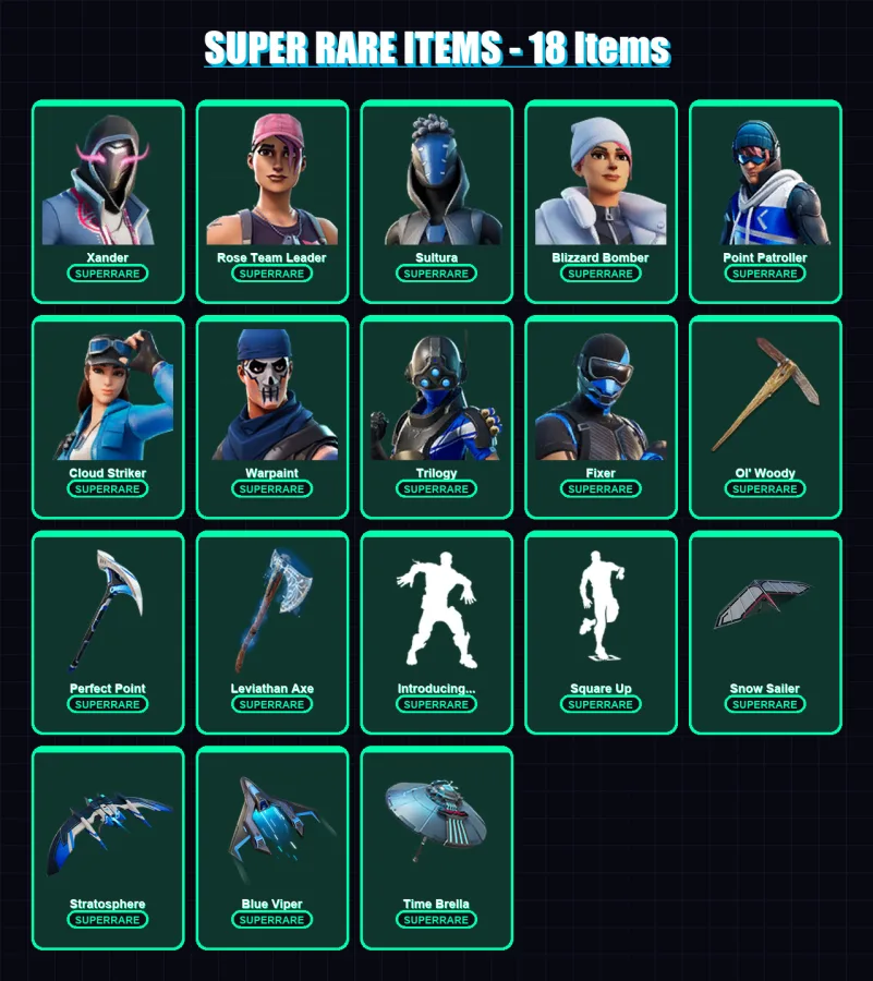 [PS4/PS5/XBOX/PC] | Xander | Rose Team Leader | Sultura | Blizzard Bomber | Point Patroller | 217 skin | 256 pickaxe | 191 emote | 202 glider | Lv27