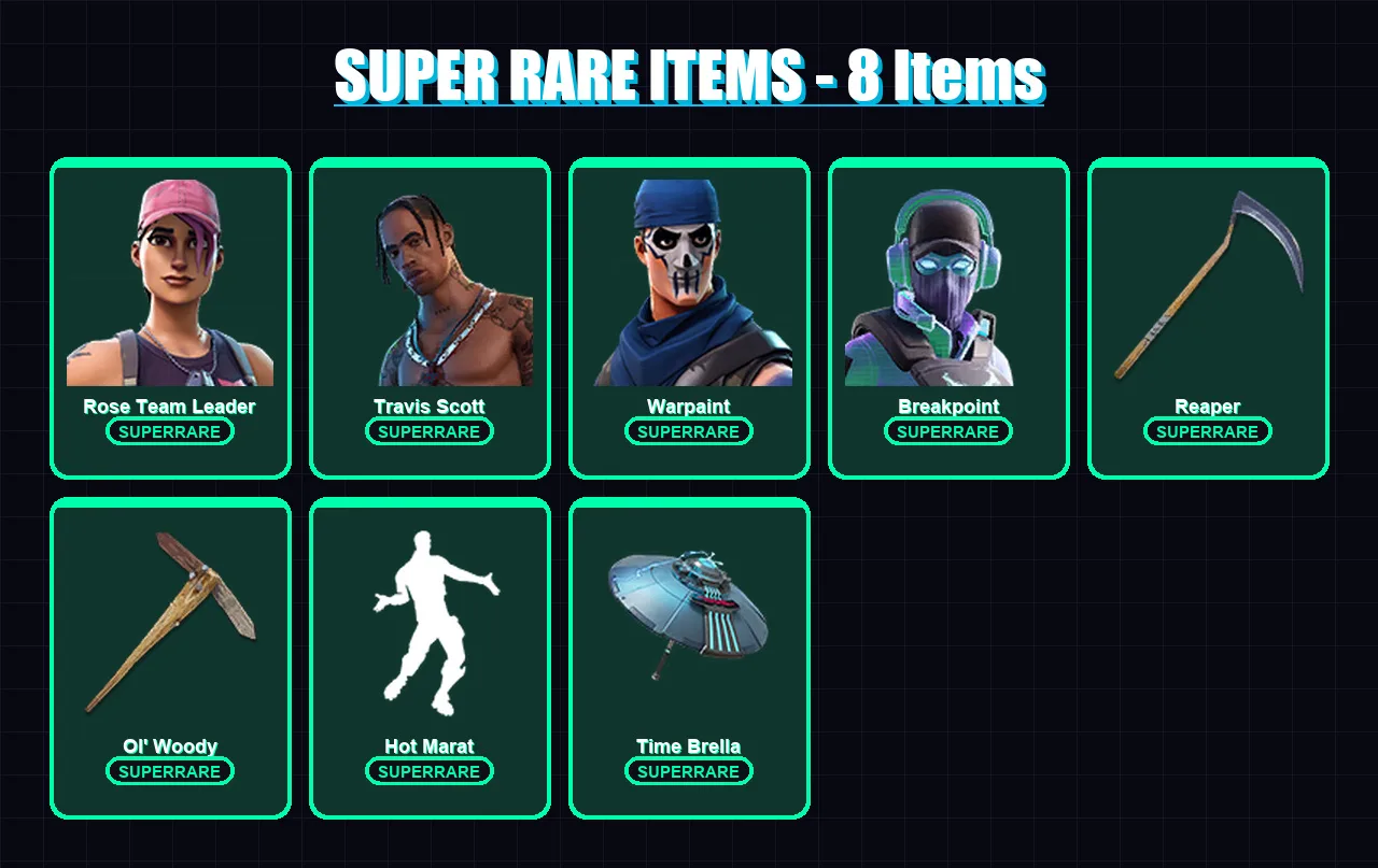 [PC] | Rose Team Leader | Travis Scott | Warpaint | Breakpoint | Spectra Knight | 182 skin | 166 pickaxe | 205 emote | 135 glider | Lv1686