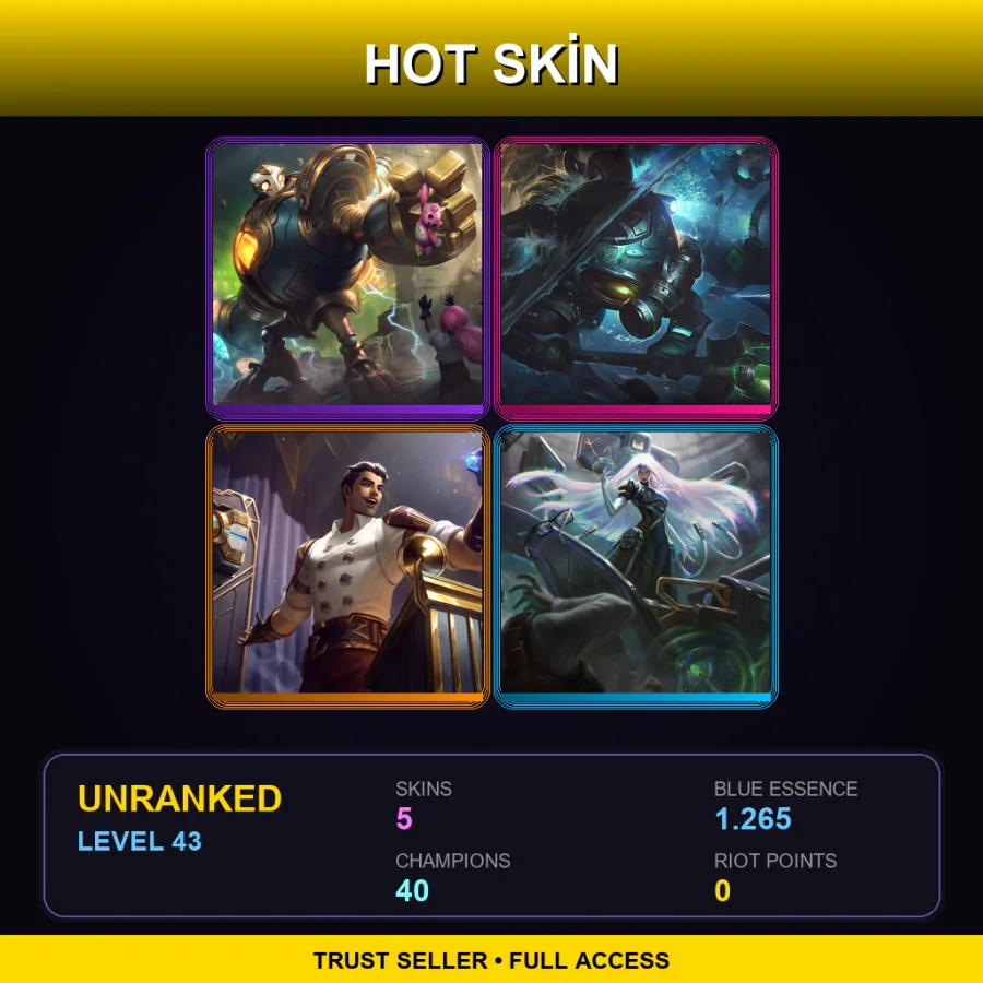 EUW | Lv43 | Unranked | 5 Skin | 40 Champ