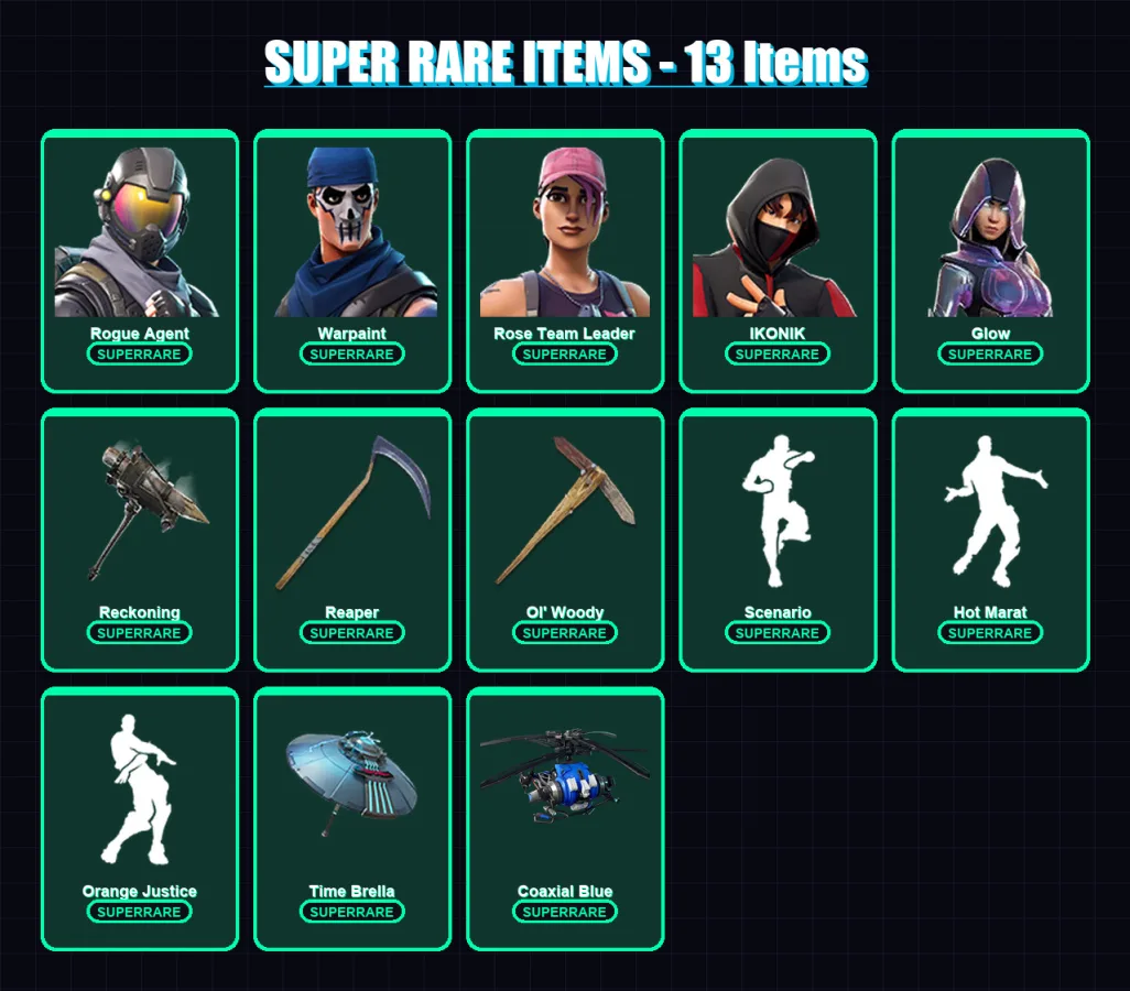 [PC/XBOX] | Rogue Agent | Warpaint | Rose Team Leader | IKONIK | Glow | 137 skin | 111 pickaxe | 123 emote | 93 glider | Lv1040 — Fortnite account