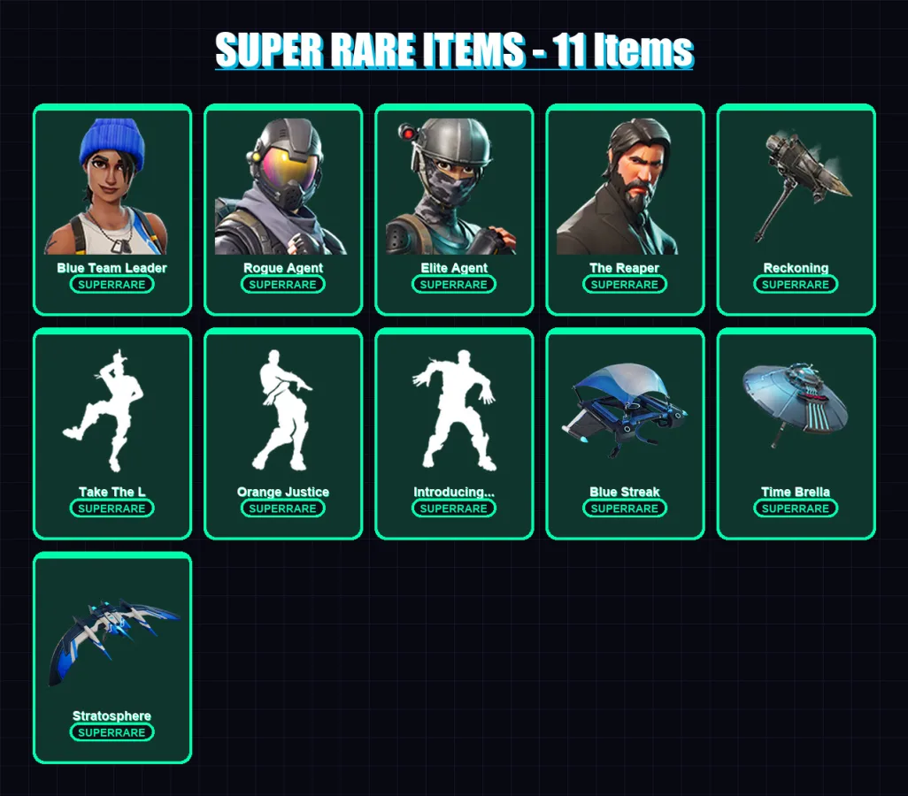 [PS4/PS5/XBOX/PC] | Blue Team Leader | Rogue Agent | Elite Agent | The Reaper | Valeria | 86 skin | 78 pickaxe | 60 emote | 78 glider | Lv1033