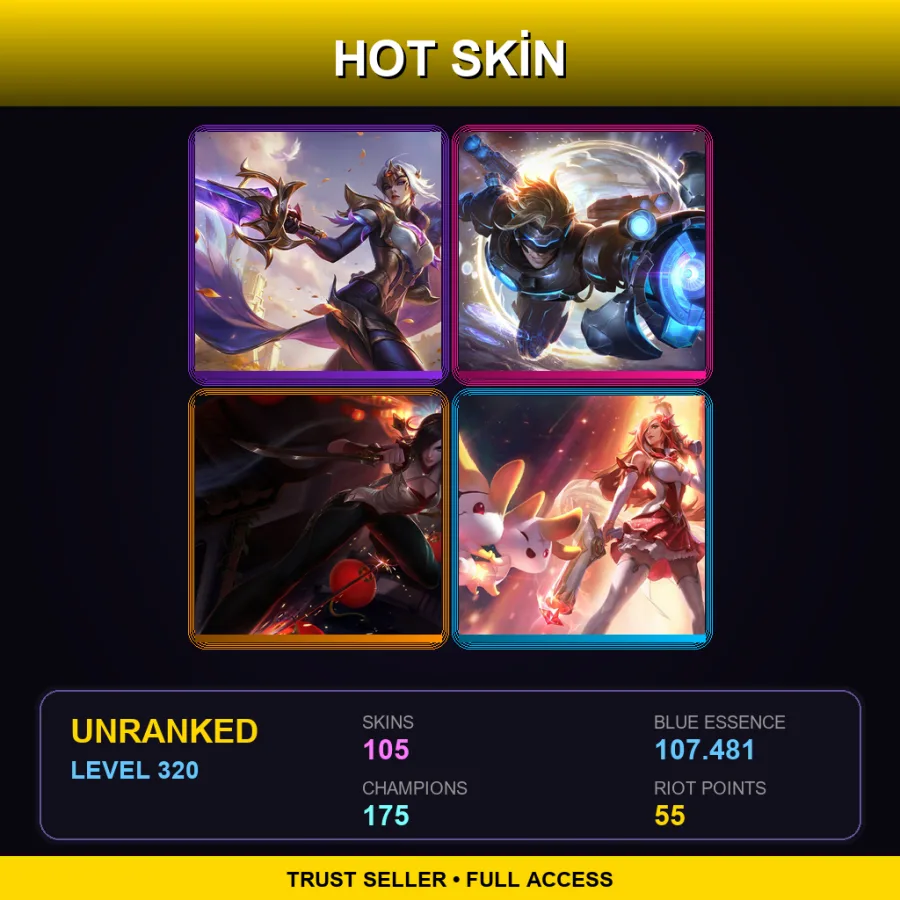 EUW | Lv320 | Unranked | 105 Skin | 175 Champ — LoL account