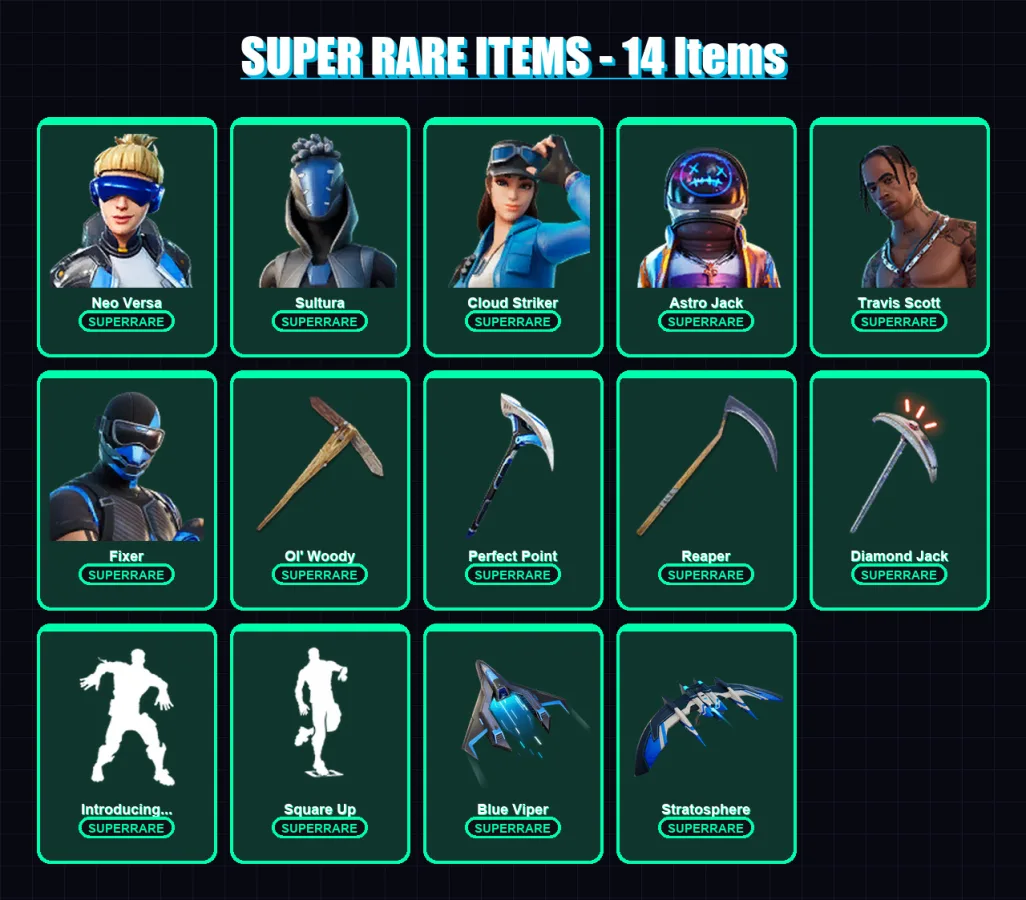 [PC/XBOX/PSN] | Neo Versa | Sultura | Cloud Striker | Astro Jack | Travis Scott | 135 skin | 137 pickaxe | 134 emote | 105 glider | Lv1847 — Fortnite account