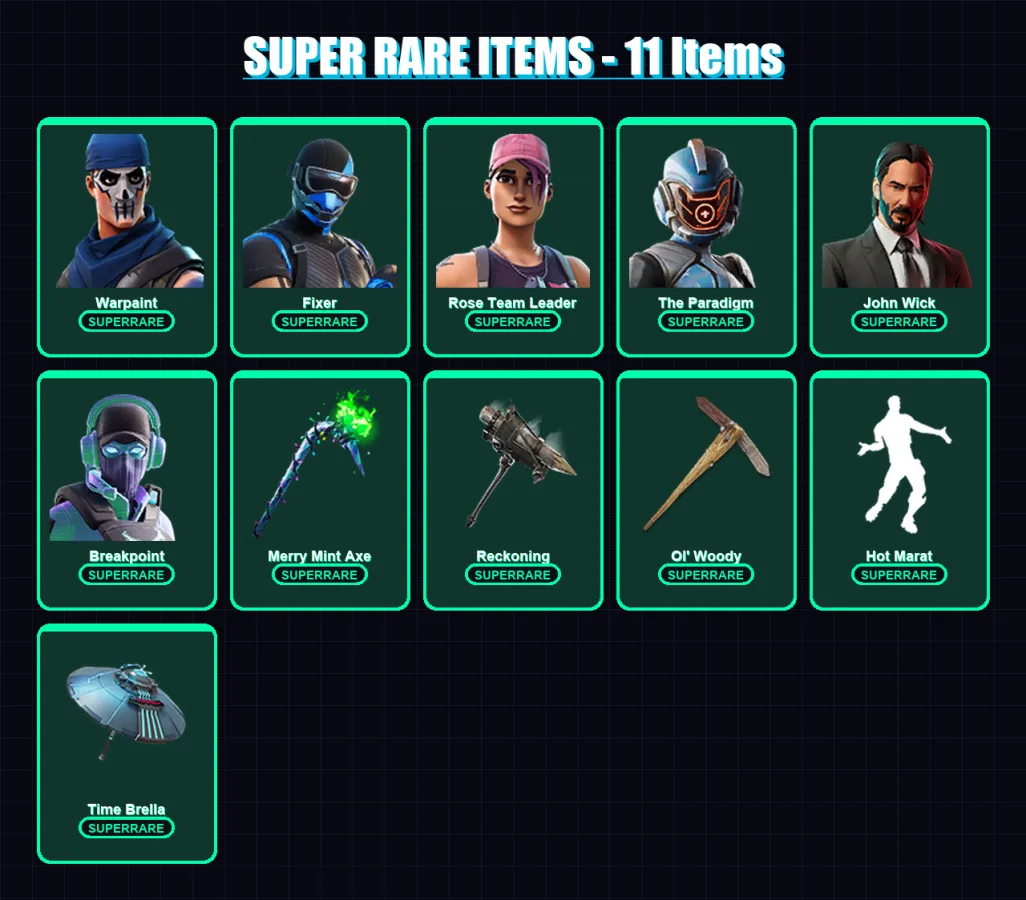 [PS4/PS5/XBOX/PC] | Warpaint | Fixer | Rose Team Leader | The Paradigm | John Wick | 234 skin | 141 pickaxe | 133 emote | 138 glider | Lv1838