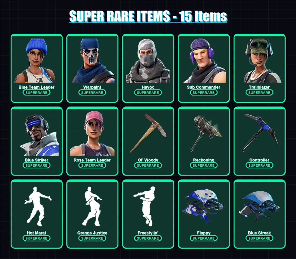 [PS4/PS5/XBOX/PC] | Blue Team Leader | Warpaint | Havoc | Sub Commander | Trailblazer | 38 skin | 41 pickaxe | 38 emote | 48 glider | Lv525