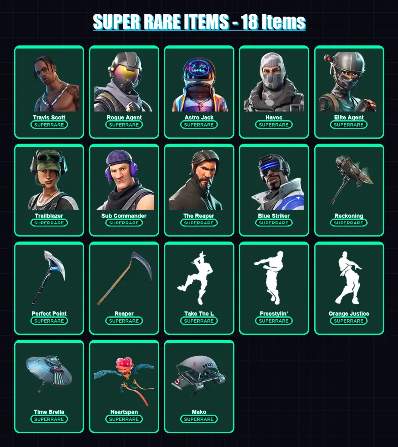 [PS4/PS5/PC] | Travis Scott | Rogue Agent | Astro Jack | Havoc | Elite Agent | 117 skin | 73 pickaxe | 96 emote | 94 glider | Lv1152