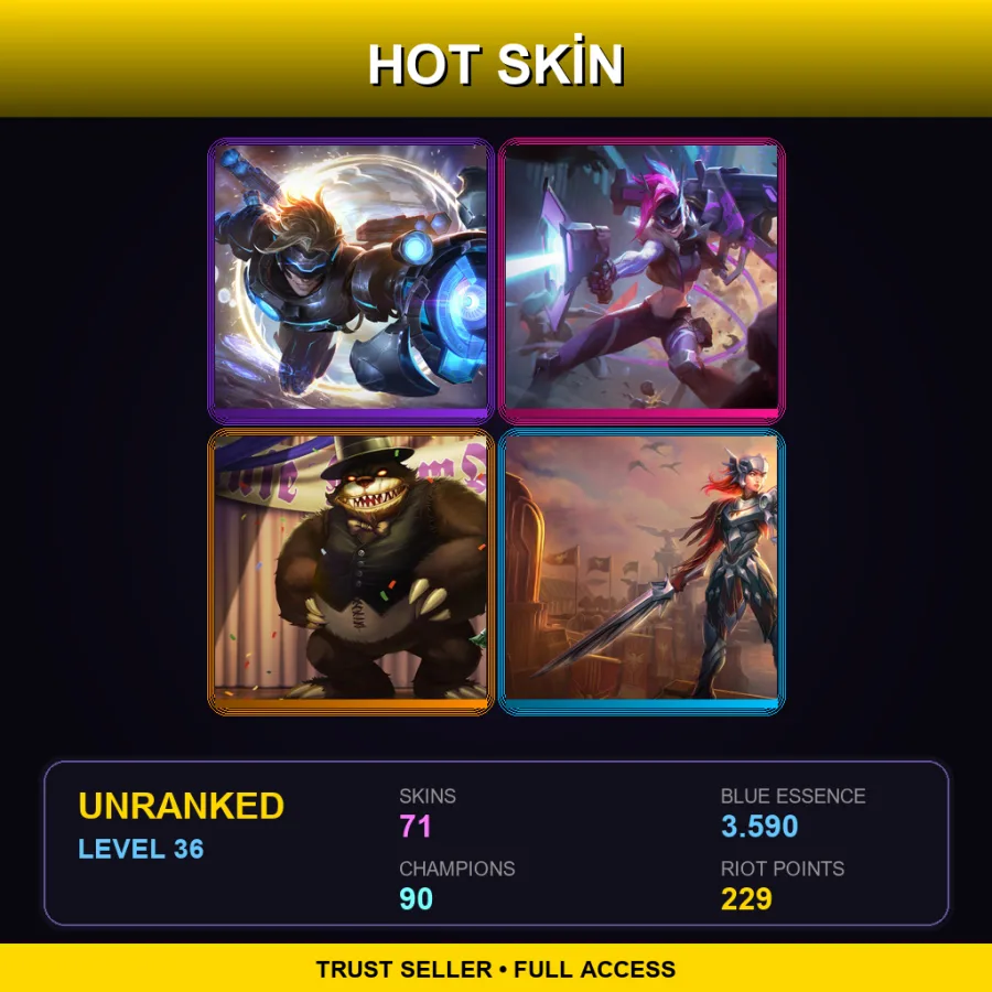 EUW | Lv36 | Unranked | 71 Skin | 90 Champ