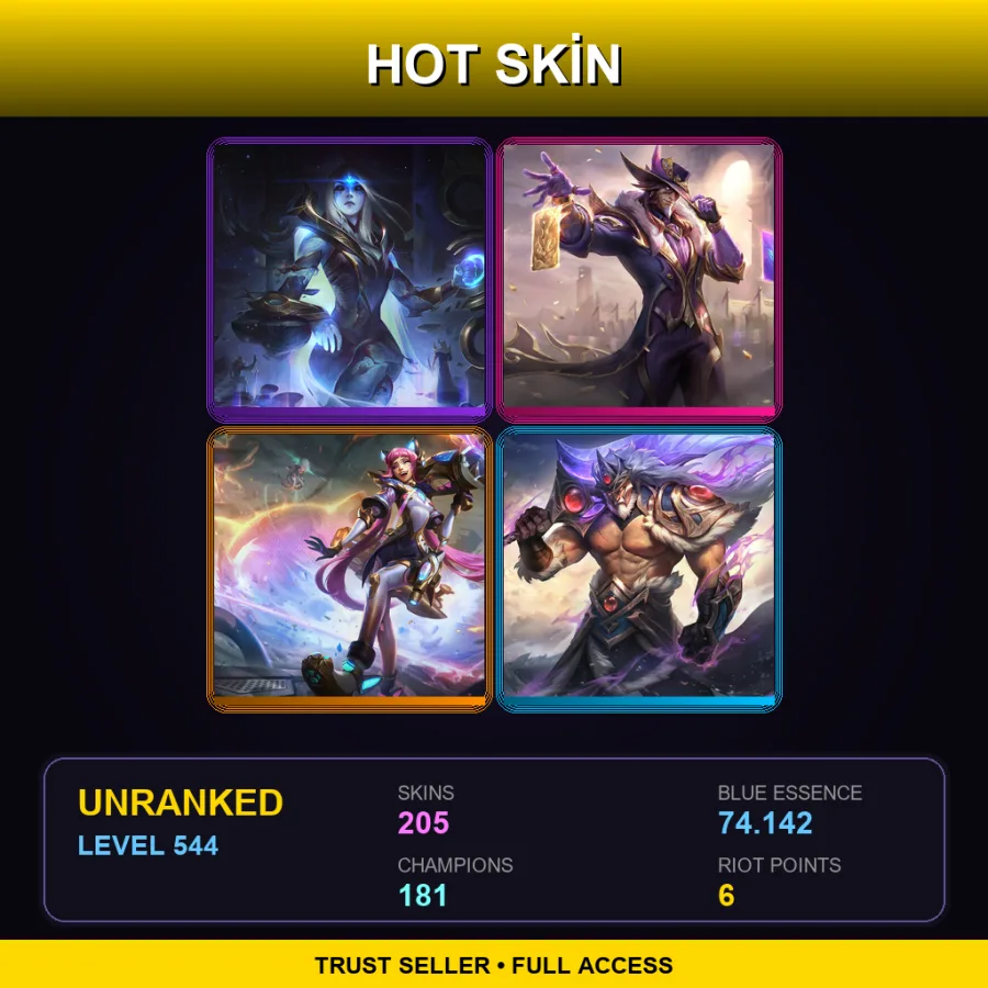 BR | Lv544 | Unranked | 205 Skin | 181 Champ — LoL account