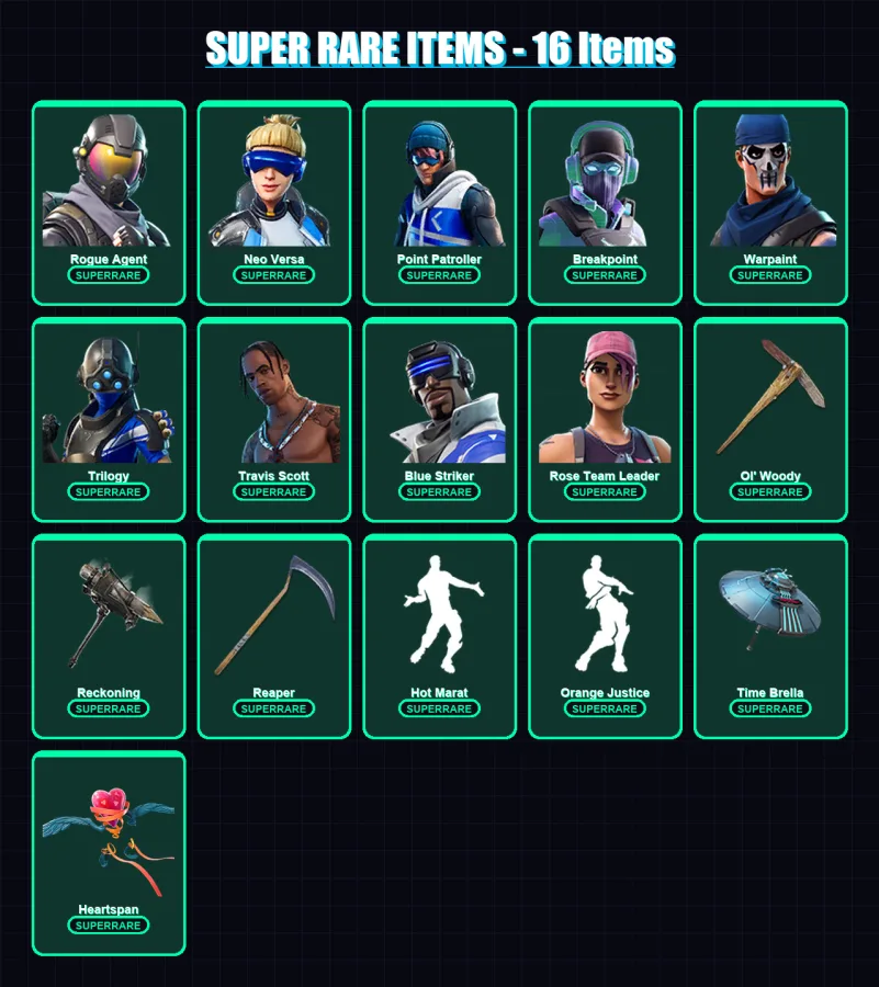 [PS4/PS5/XBOX/PC] | Rogue Agent | Neo Versa | Point Patroller | Breakpoint | Warpaint | 210 skin | 189 pickaxe | 138 emote | 167 glider | Lv2044