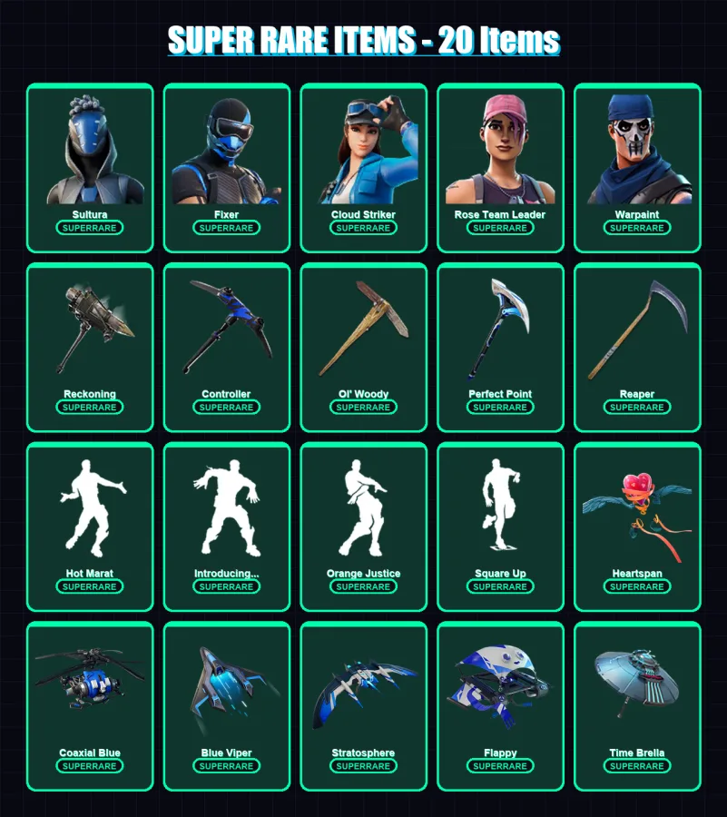 [PC/XBOX] | Sultura | Fixer | Cloud Striker | Rose Team Leader | Warpaint | 129 skin | 156 pickaxe | 150 emote | 150 glider | Lv2094 — Fortnite account