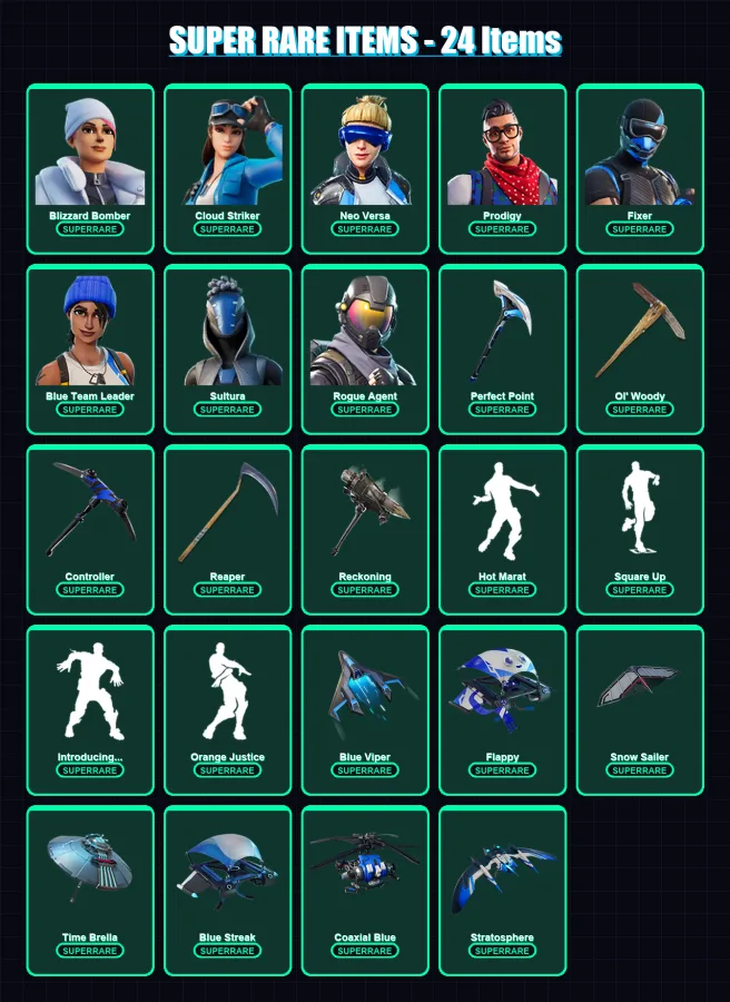 [PC/XBOX] | Blizzard Bomber | Cloud Striker | Neo Versa | Prodigy | Fixer | 297 skin | 360 pickaxe | 268 emote | 280 glider | Lv4065