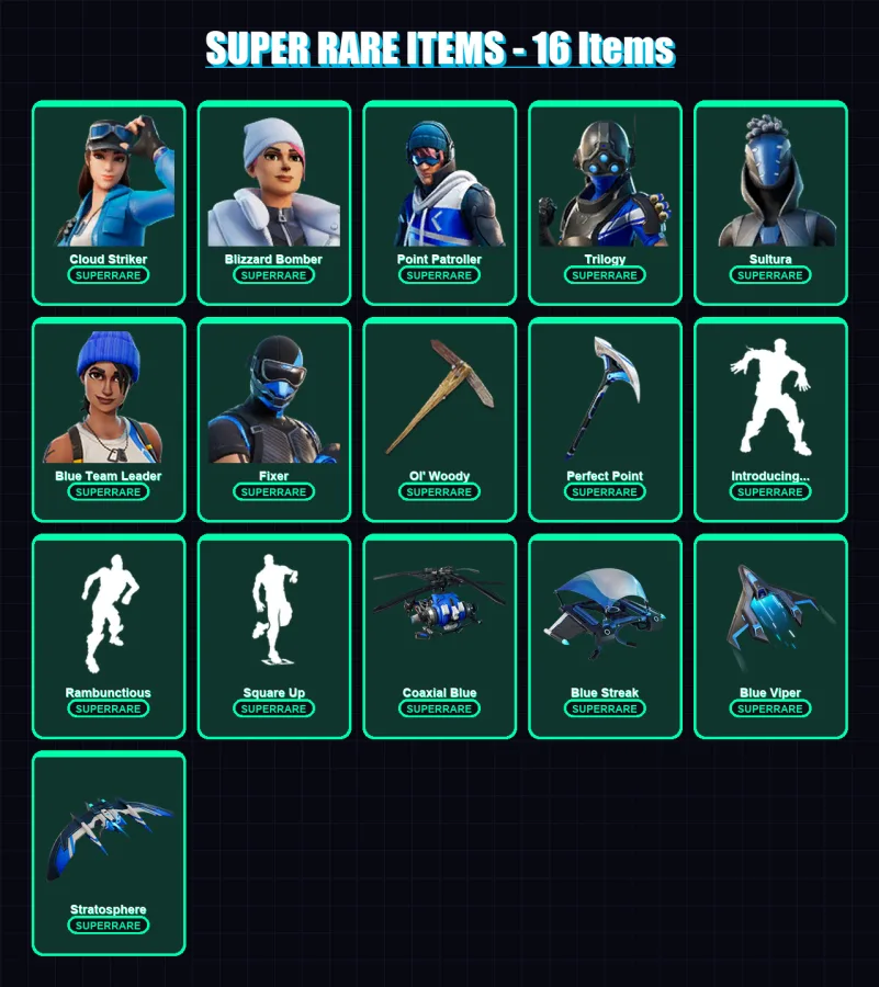 [PC/XBOX/PSN] | Cloud Striker | Blizzard Bomber | Point Patroller | Trilogy | Sultura | 77 skin | 87 pickaxe | 71 emote | 72 glider | Lv929