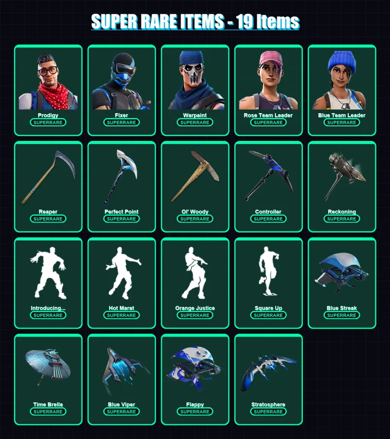 [PC] | Prodigy | Fixer | Warpaint | Rose Team Leader | Blue Team Leader | 69 skin | 58 pickaxe | 84 emote | 62 glider | Lv636