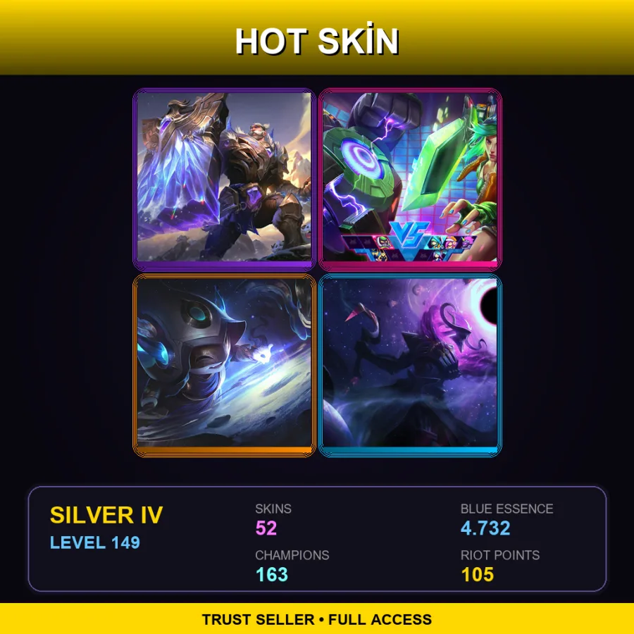 VN | Victorious Braum | Arcade Riven | Cosmic Enchantress Lulu | Dark Star Thresh | 52 Skin | 163 Champ | Silver IV | Lv149