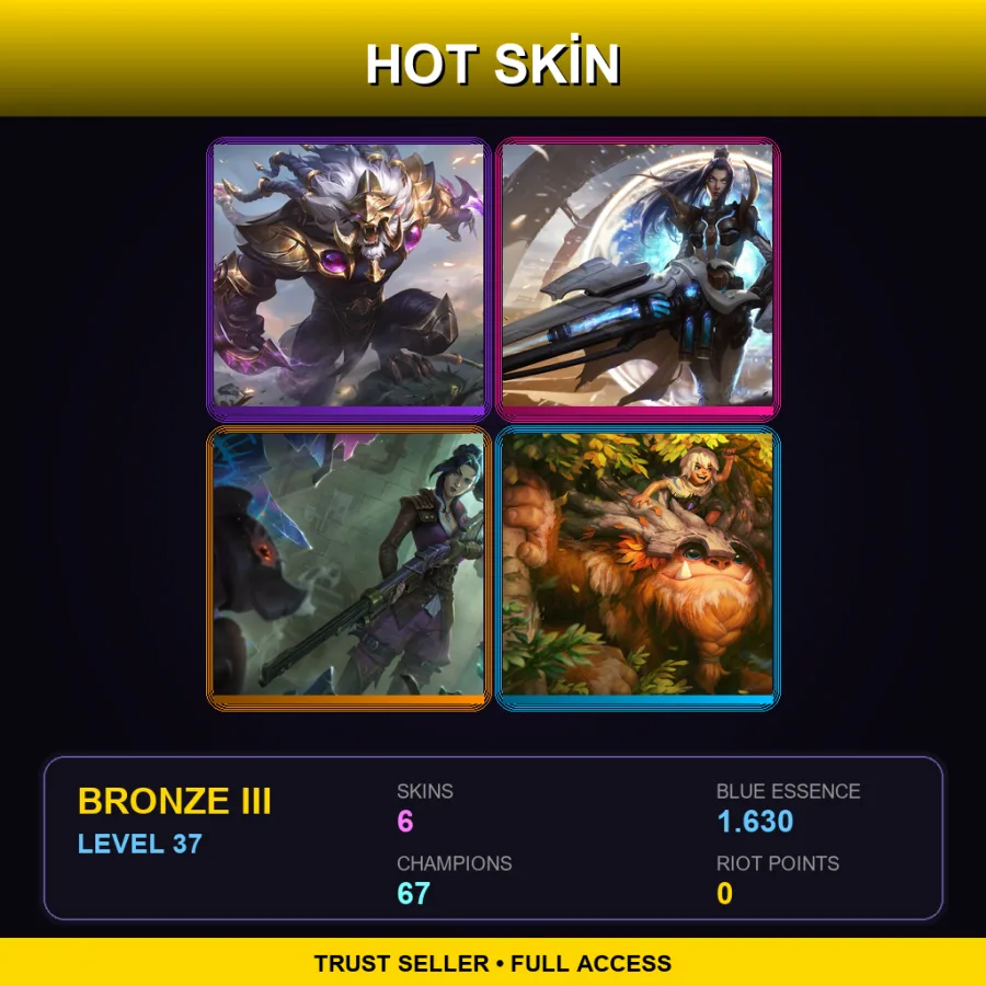 BR | Victorious Rengar | Pulsefire Caitlyn | Arcane Enforcer Caitlyn | Sasquatch Nunu & Willump | 6 Skin | 67 Champ | Bronze III | Lv37