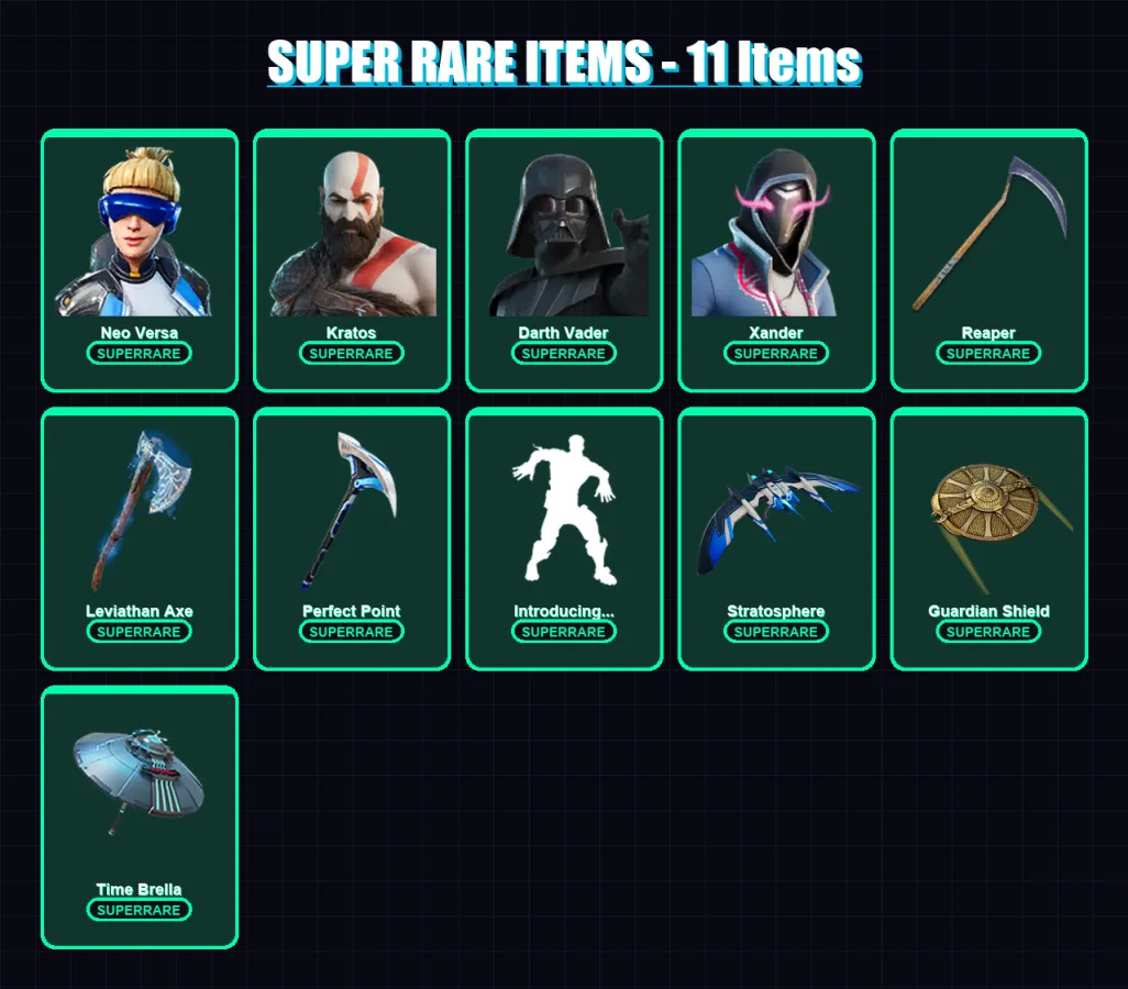 [PS4/PS5/XBOX/PC] | Neo Versa | Kratos | Darth Vader | Xander | Raz | 132 skin | 168 pickaxe | 120 emote | 145 glider | Lv2514
