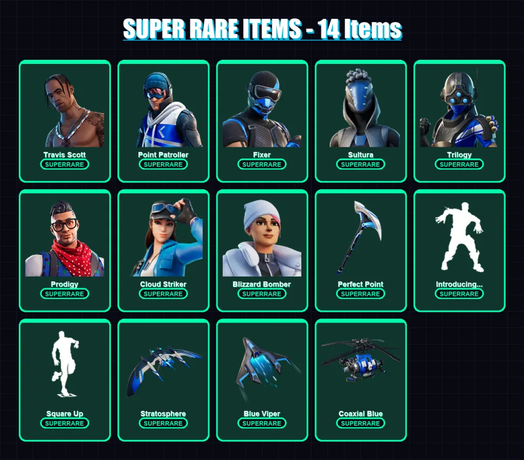 [PS4/PS5/XBOX/PC] | Travis Scott | Point Patroller | Fixer | Sultura | Trilogy | 106 skin | 100 pickaxe | 94 emote | 98 glider | Lv1448
