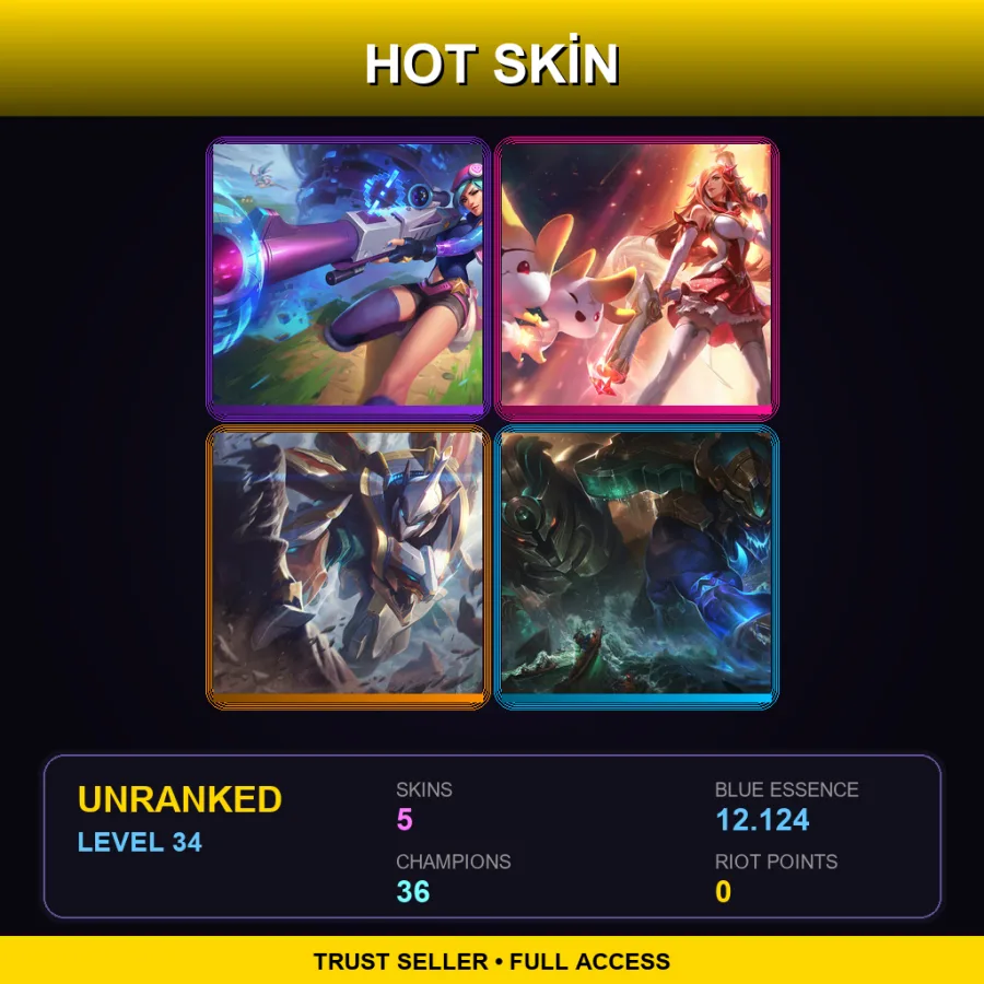 EUW | Lv34 | Unranked | 5 Skin | 36 Champ — LoL account