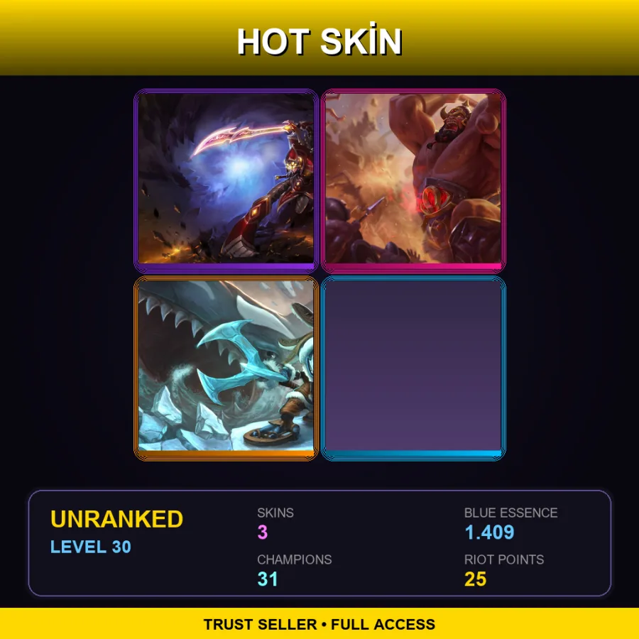 EUW | Lv30 | Unranked | 3 Skin | 31 Champ