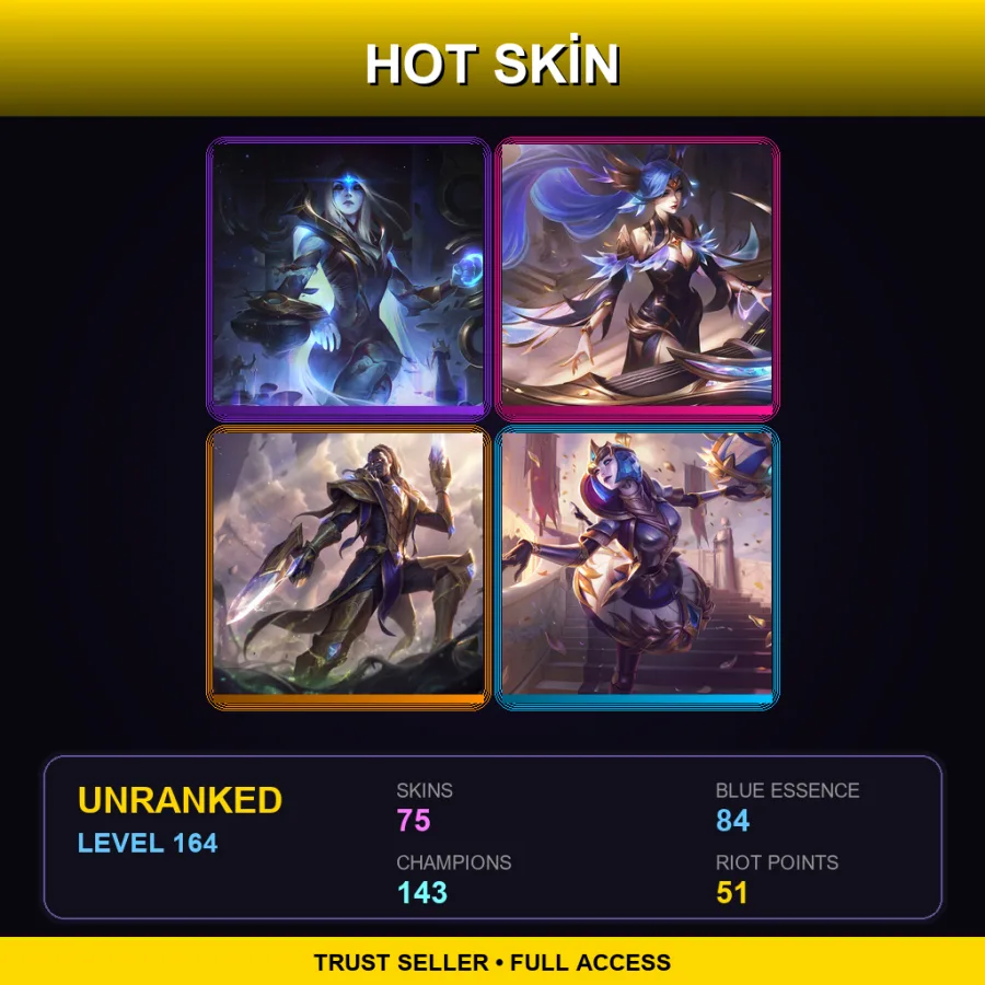 SG | Lv164 | Unranked | 75 Skin | 143 Champ — LoL account