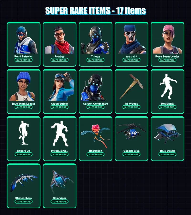 [PC/XBOX/PSN] | Point Patroller | Prodigy | Trilogy | Warpaint | Rose Team Leader | 109 skin | 99 pickaxe | 146 emote | 93 glider | Lv1393