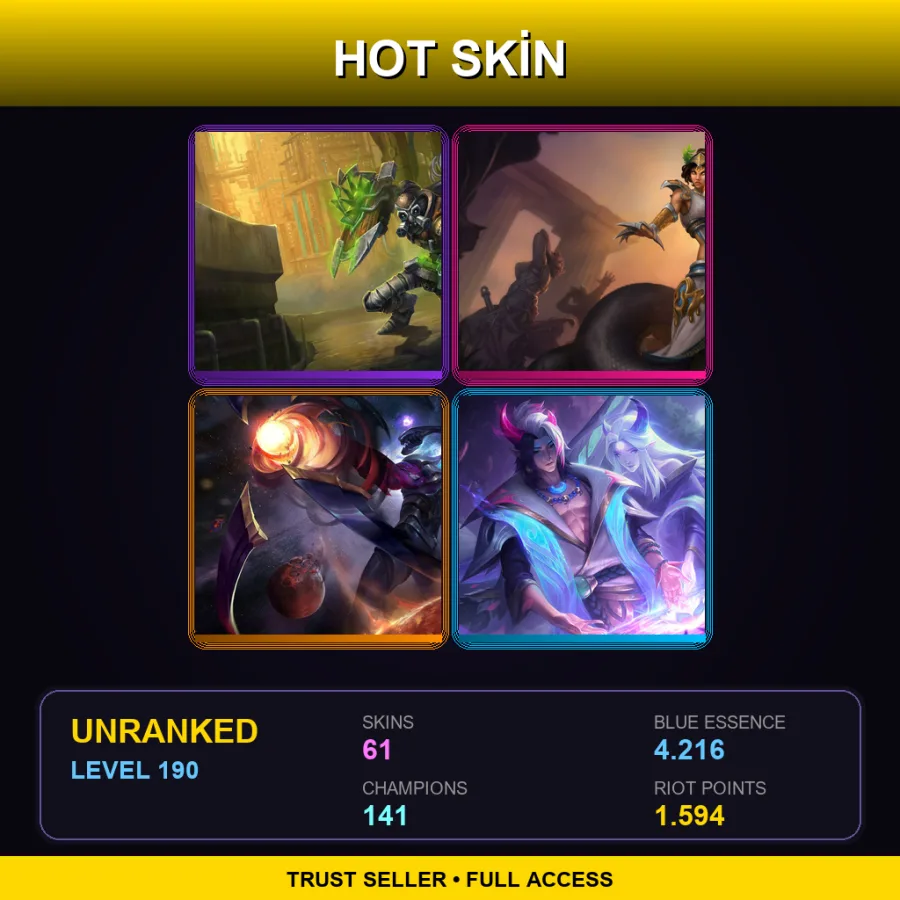 LAS | Lv190 | Unranked | 61 Skin | 141 Champ — LoL account