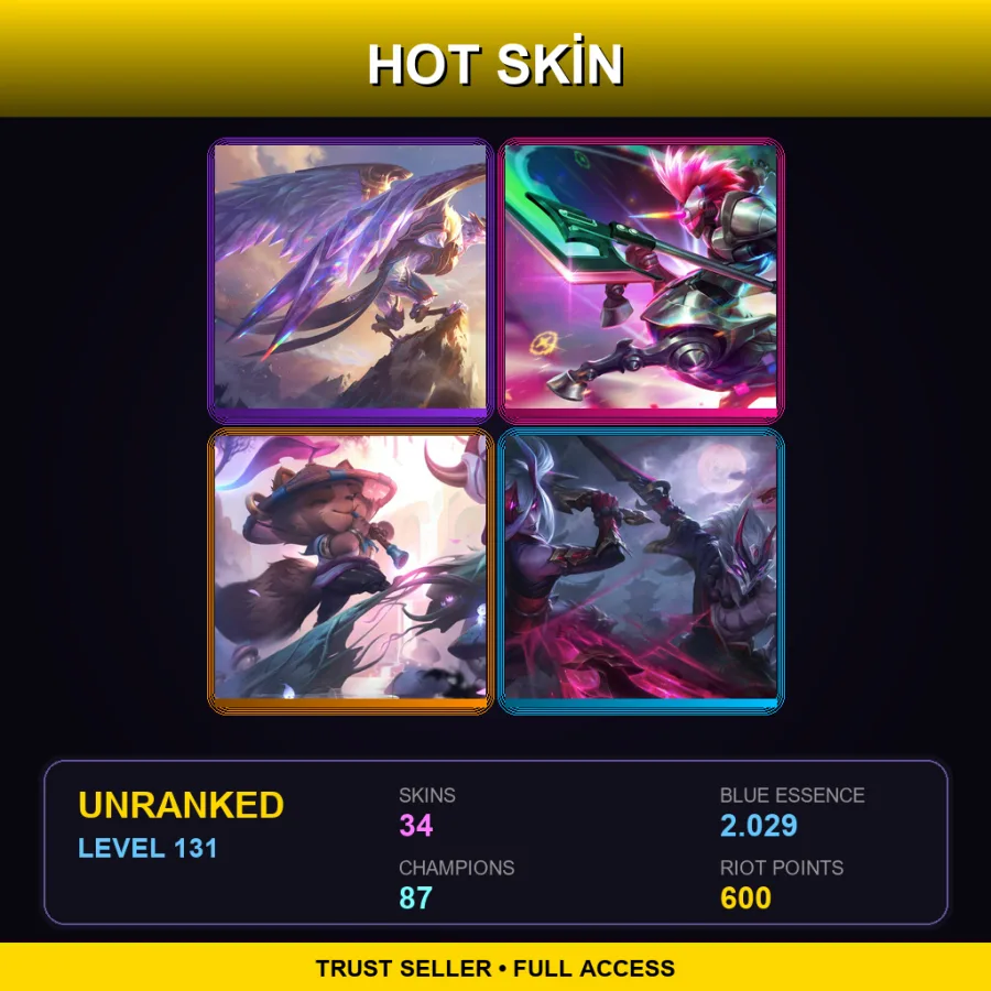 NA | Lv131 | Unranked | 34 Skin | 87 Champ