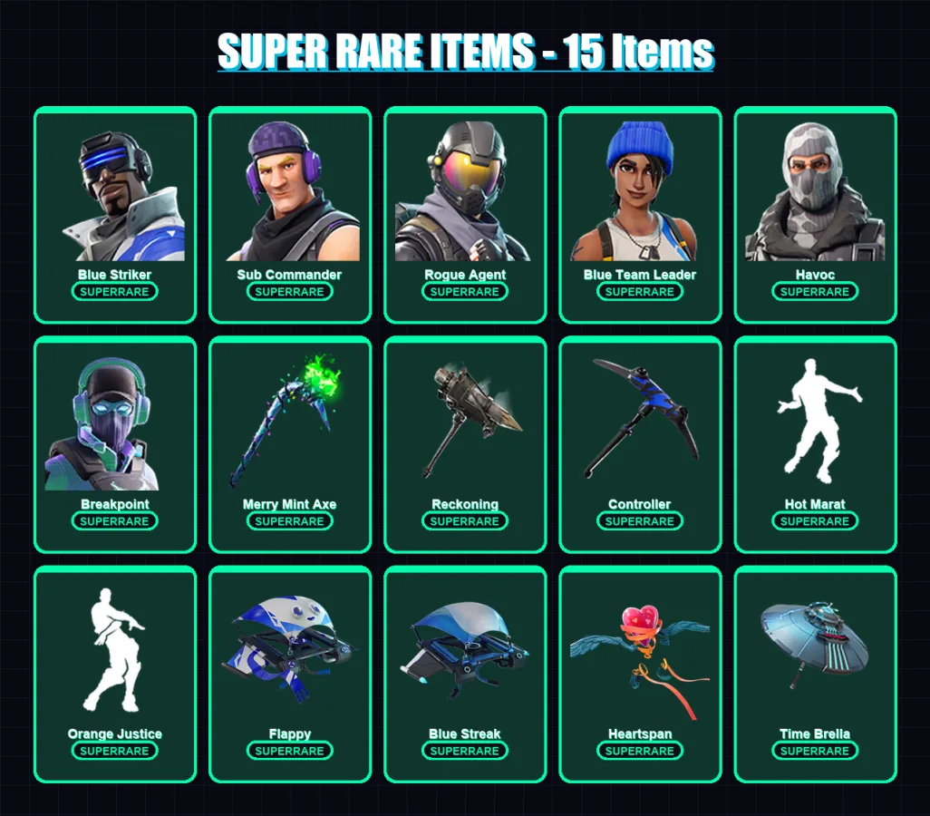 [PC/XBOX/PSN] | Blue Striker | Sub Commander | Rogue Agent | Blue Team Leader | Havoc | 142 skin | 147 pickaxe | 122 emote | 132 glider | Lv2430