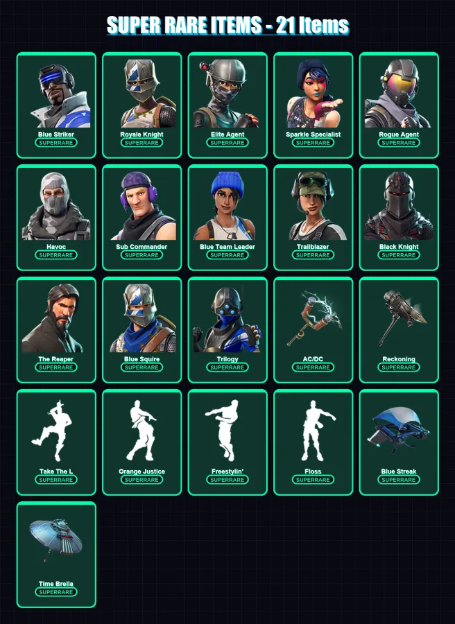[PC/XBOX/PSN] | Blue Striker | Royale Knight | Elite Agent | Sparkle Specialist | Rogue Agent | 72 skin | 80 pickaxe | 66 emote | 90 glider | Lv1366
