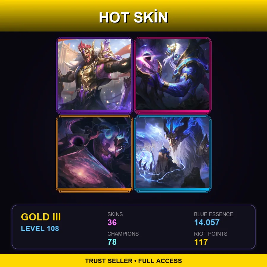 EUW | Lv108 | Gold III | 36 Skin | 78 Champ