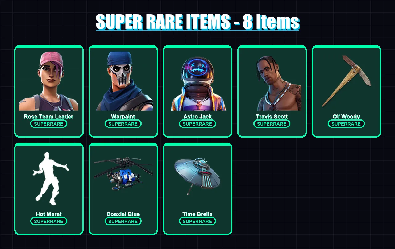 [PC/XBOX/PSN] | Rose Team Leader | Warpaint | Astro Jack | Travis Scott | The Scientist | 80 skin | 101 pickaxe | 88 emote | 89 glider | Lv1173