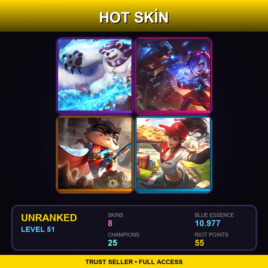 TR | Lv51 | Unranked | 8 Skin | 25 Champ