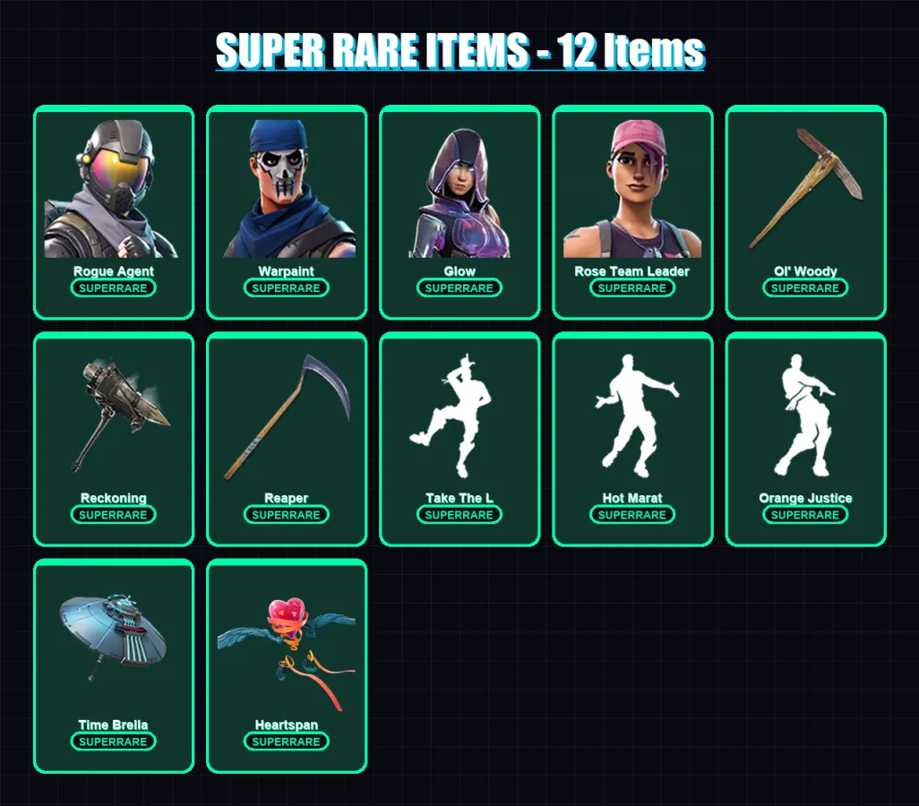[PC/PSN] | Rogue Agent | Warpaint | Glow | Rose Team Leader | Spectra Knight | 87 skin | 90 pickaxe | 115 emote | 82 glider | Lv1235